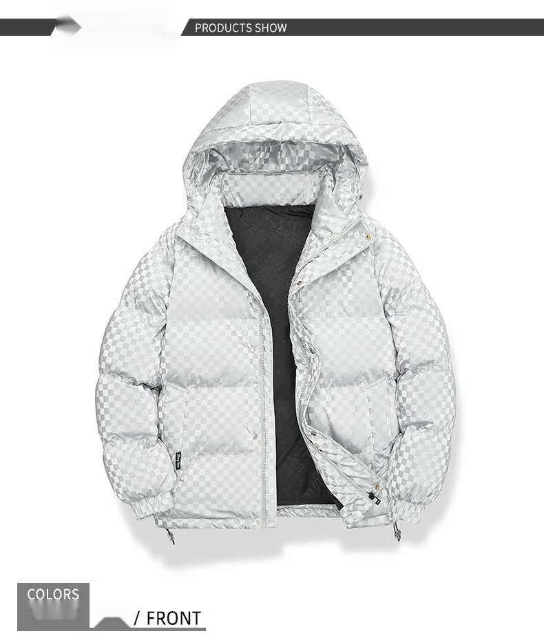 Unisex puffer jacka med luva glansig vinterjacka för herr och dam_voghion.com