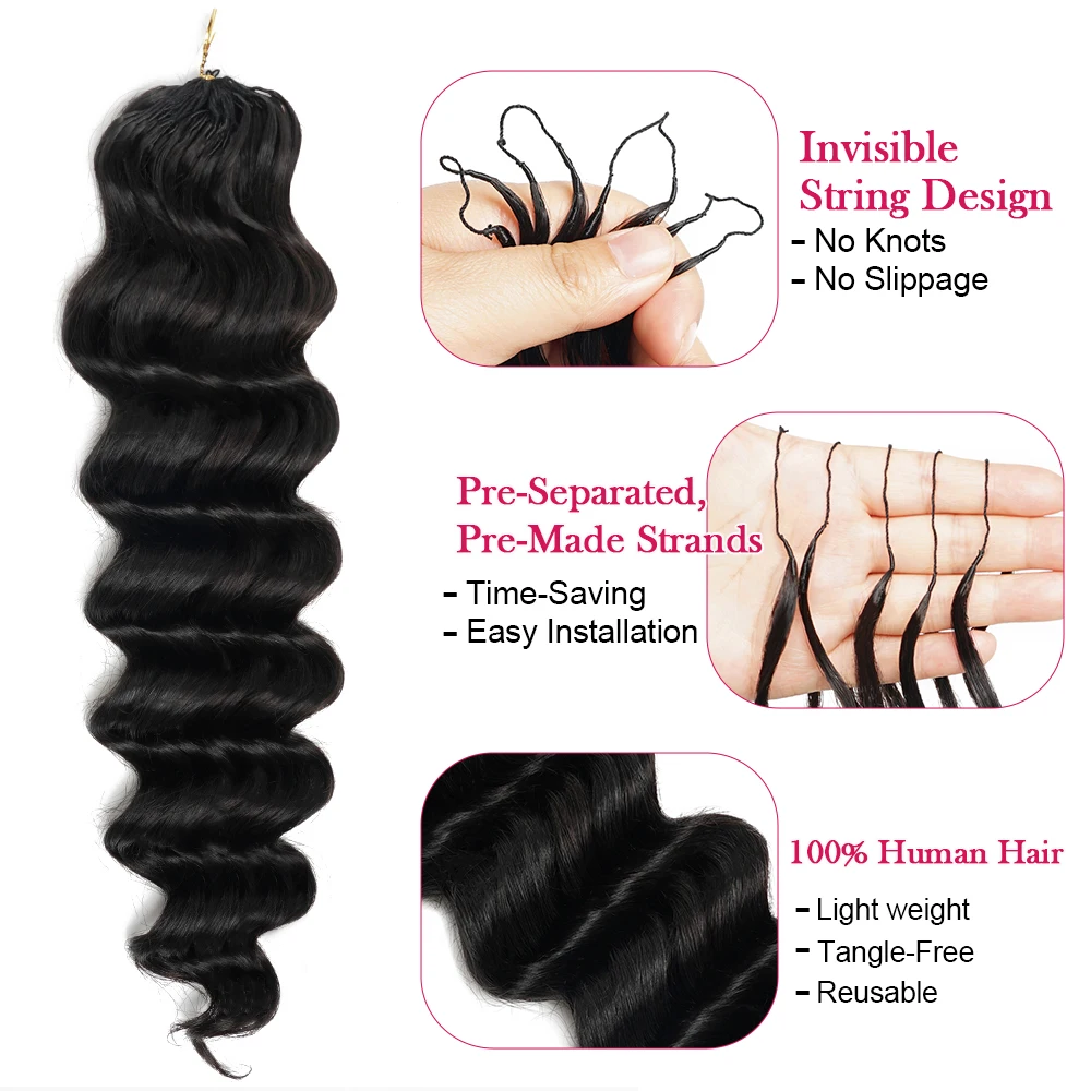 Ocean Wave Miracle Knots Crochet Human Hair Pre-Separated Feathered Human Crochet Hair 60g/pcs Burmese Curly Human Hair Bundles 2