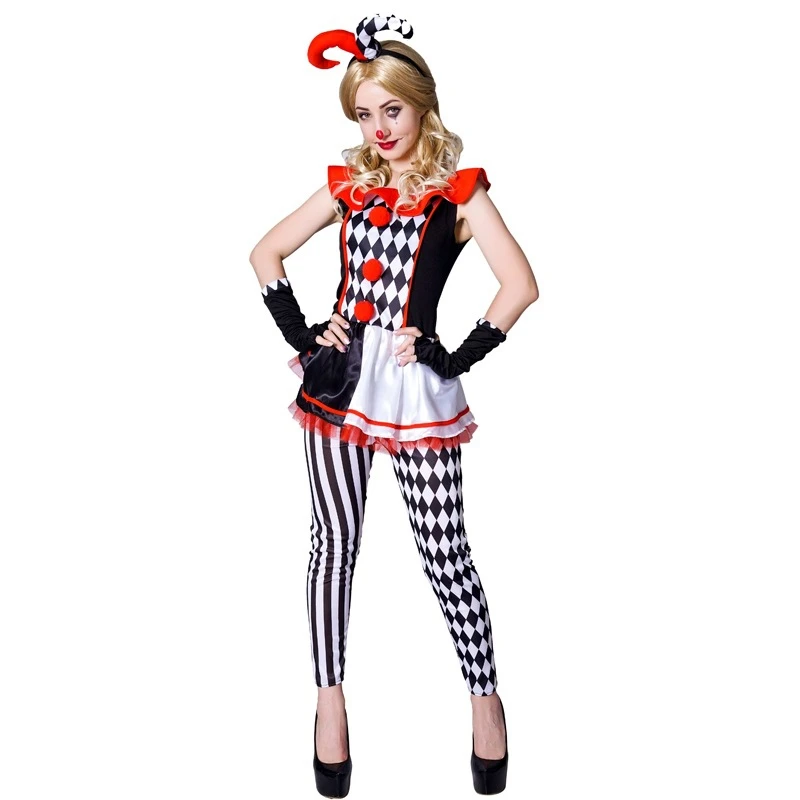 

Halloween Funny Evil Clown Cosplay Costume Adults Women Creepy Ugly Ghost Circus Clown Costumes Role Play Themed Party Dress Up