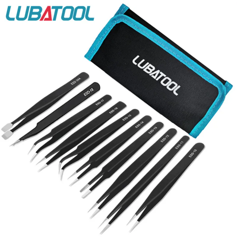 Tweezers Set 9/10 Pcs Stainless Steel Anti-Static For Electronic Mobile Phone Repair