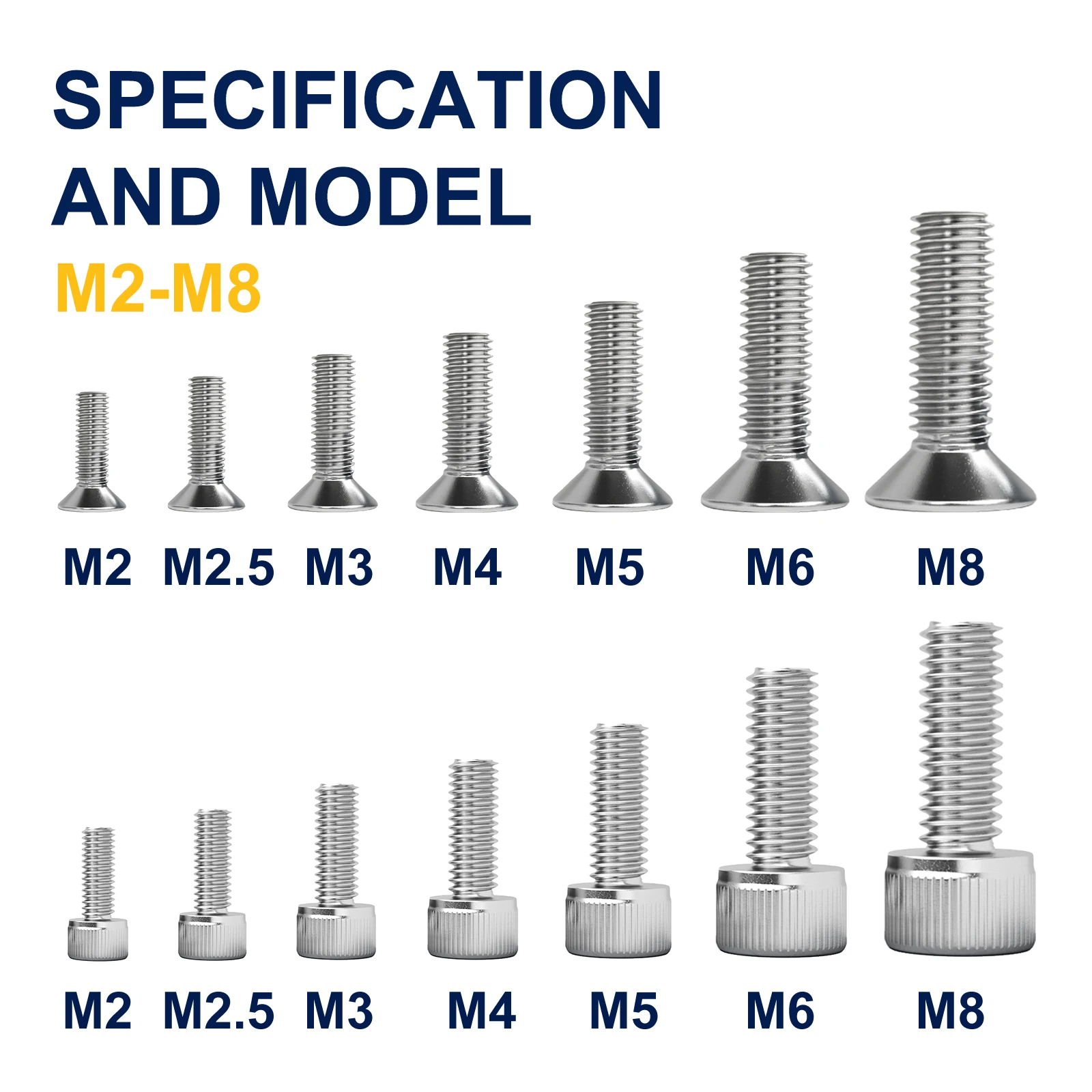 Hexagon Socket Screw M2 M2.5 M3 M4 M5 M6 M8 304 Stainless Steel DIN912 Hexagonal Allen Countersunk Head Cross Phillips Flat