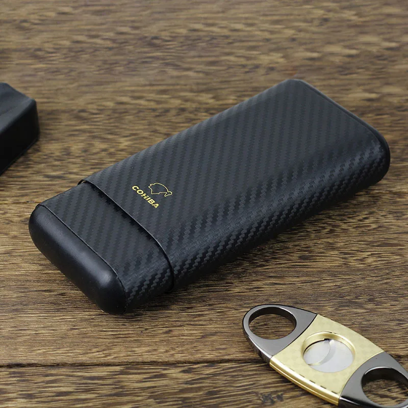 

Креативная деревянная портативная коробка для сигар из углеродного волокна с тремя трубками, Подарочная коробка для сигар, держатель для сигар