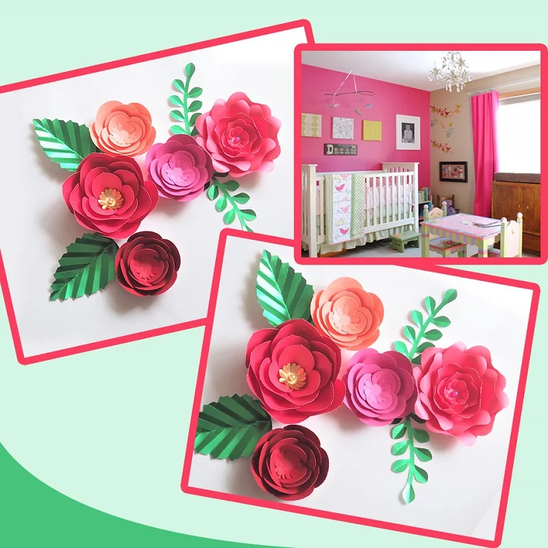 DIY Paper Flowers Leaves Nursery Set For Baby Girl Nursery Wall