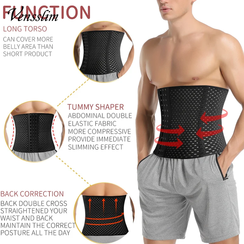 Body Shaper Waist Trainer Vensslim Men Slimming Body Shaper Belt Weight Loss Tummy Control Strap Hooks Waist Trainer Workout Fitness Compression Corset