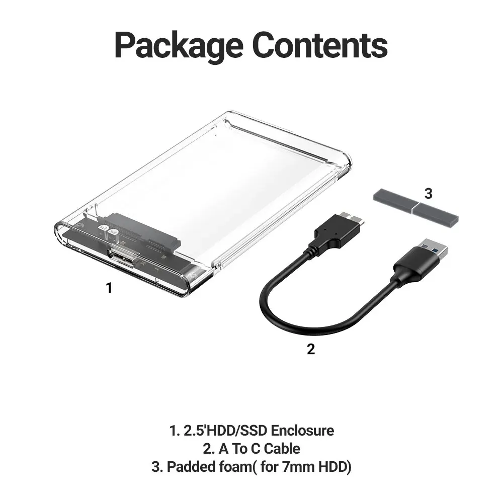 JEYI 외장 하드 드라이브 케이스, 2.5 인치 외장 HDD 인클로저, SATA-USB 3.0 도구 필요 없음, 2.5 인치 SSD 및 HDD, 9.5mm, 7mm