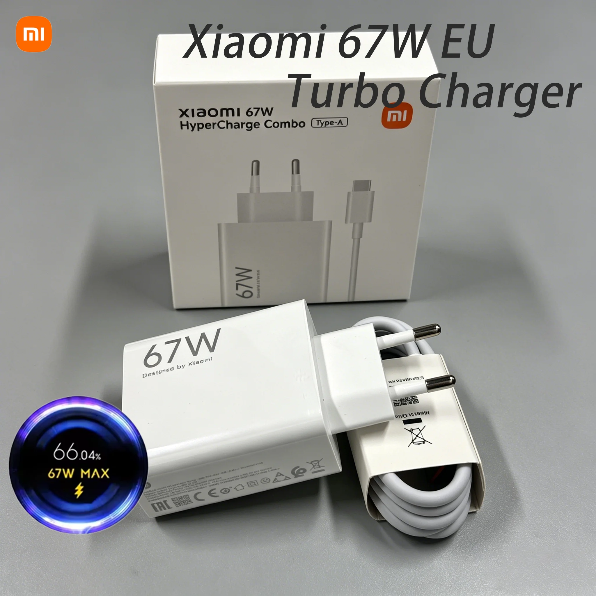 67W Fast Charging USB Charger with 1M Cable – EU/US Adapter