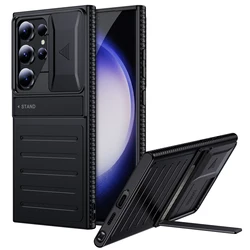 Ultimate Rugged Shockproof Case with Slide Camera Protector and Built - In Stand - Case & Holder (Black)