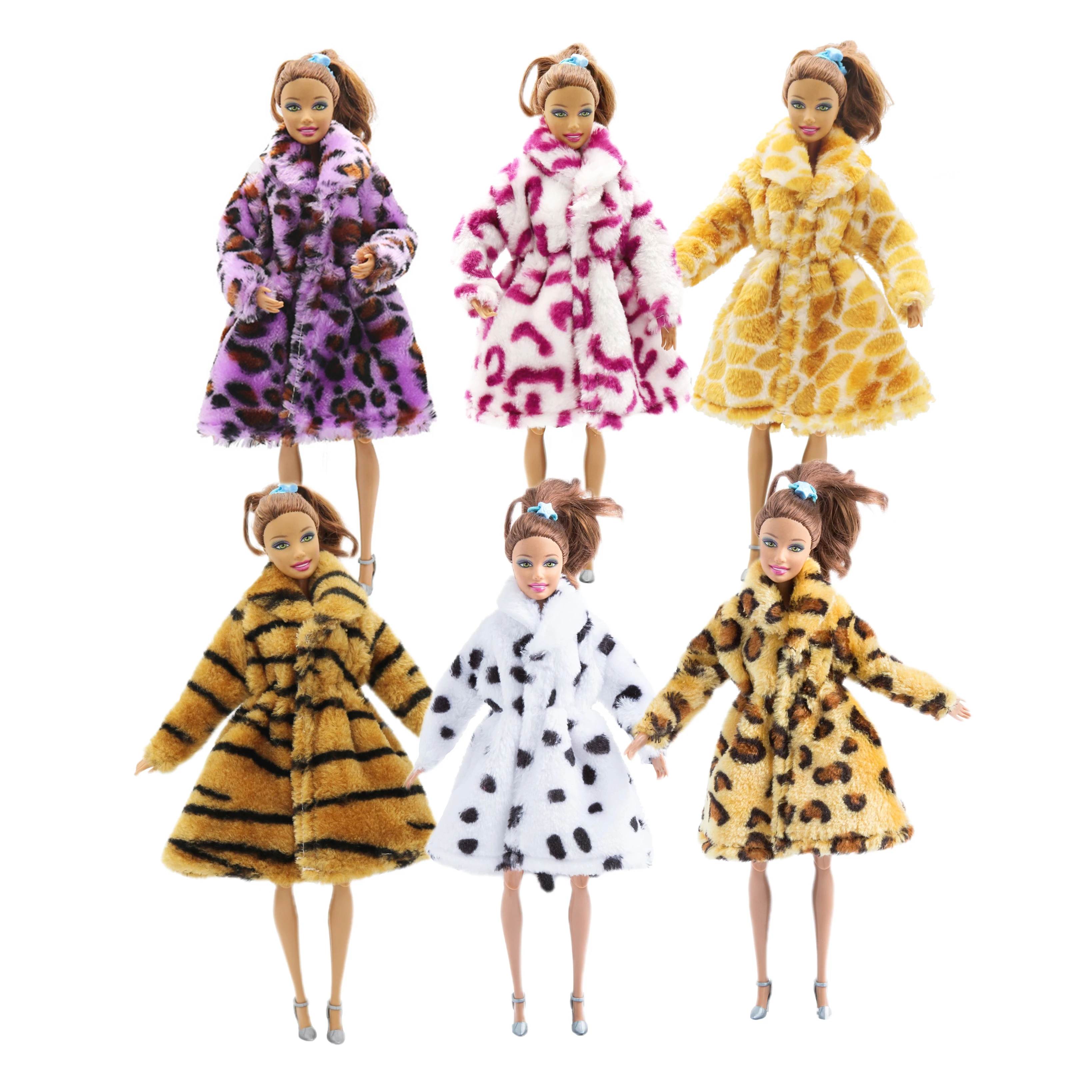 

Clothes For Barbie 30cm 1/6 Doll Accessories Casual Wear Winter Suit Party Leopard Print Plush Long Coat Dollhouse Toy Girl Gift