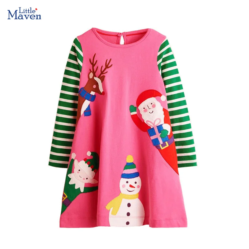 

Little maven Baby Girls Long Sleeves Dress Cartoon Embroidery Cotton Christmas Party Dress Children Spring Autumn Kids Clothes