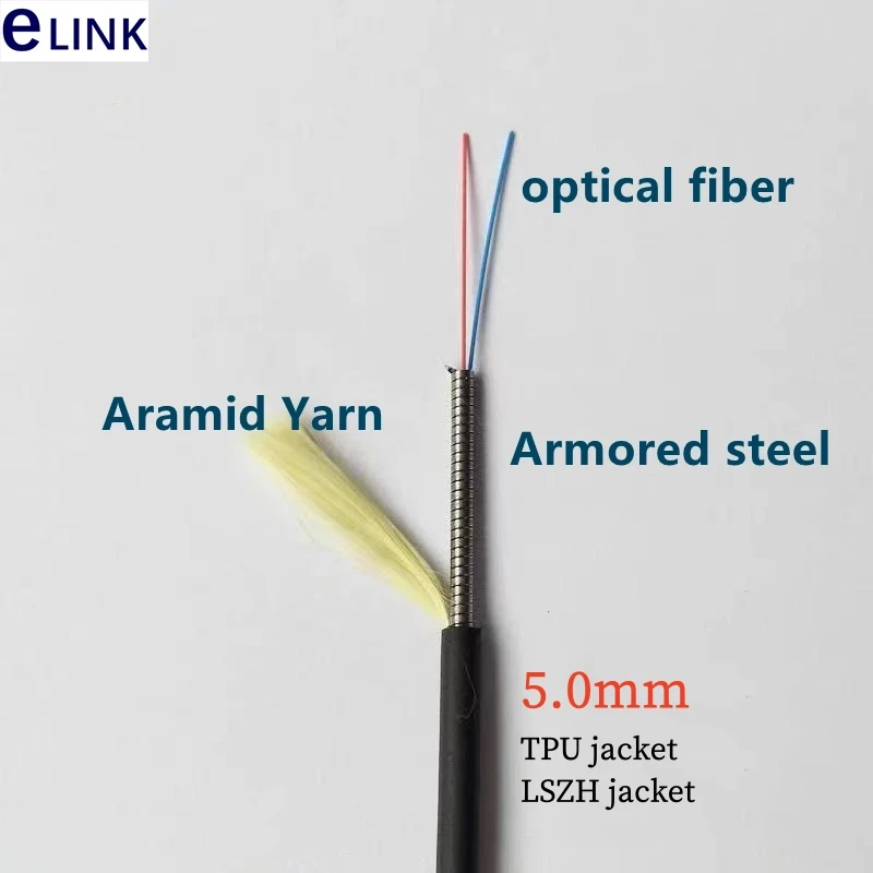 LC-LC 아머드 광학 패치 코드, PCD235 드럼 포함, 2 코어 SM LSZH 방수 야외 ftthelink, 2C 5mm TPU 싱글 모드 100m