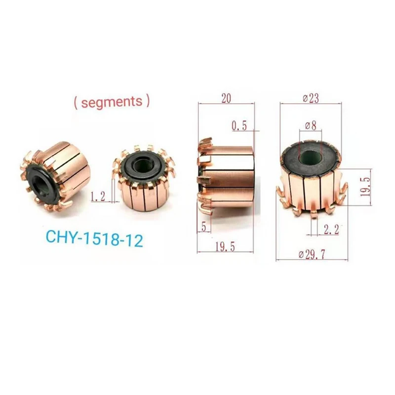 8*23*19.5mm 12P Teeth Copper Hook Type Electrical Motor Commutator CHY-1518-12 Auto Motor Water Pump Auto Parts
