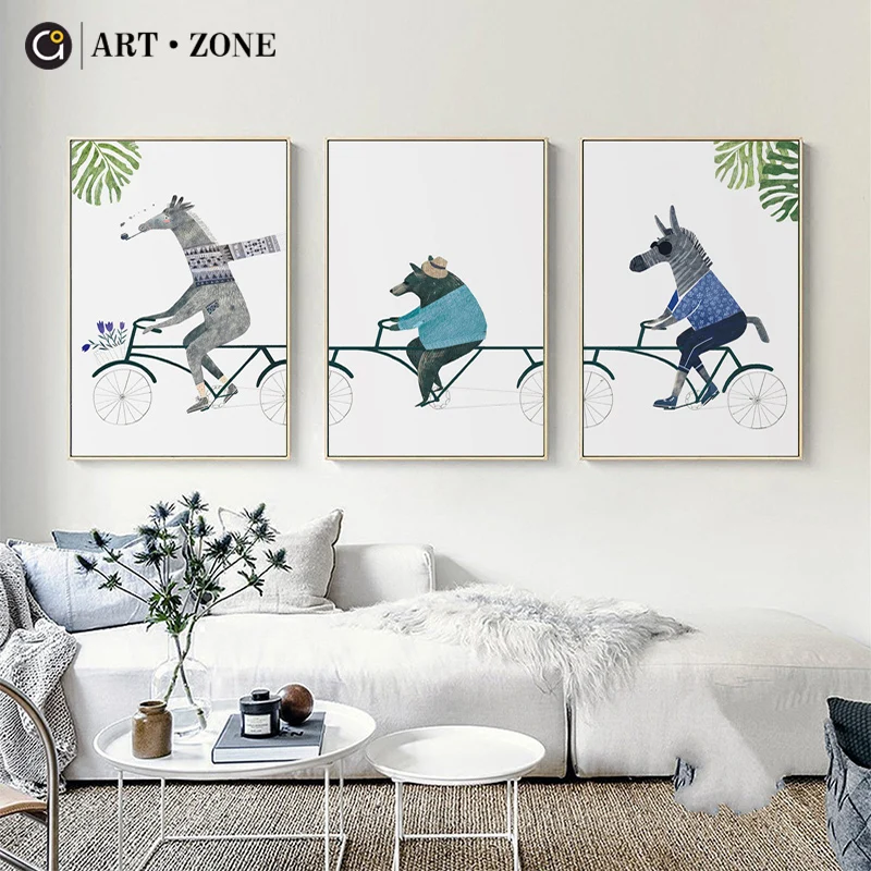 Nordic Cut Cartoon Animal Posters Nursery Wall Art Decor Canvas Prints