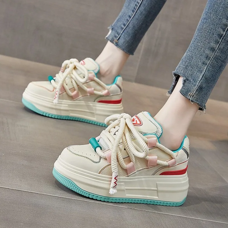 Platform Sneakers For Womens Spring New Fashion Versatile Casual Shoes Thick Bottom Lncrease By 6cm Internally Zapatos De Mujer