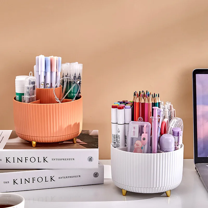 

360° Rotating Pen Holder Large Capacity Solid Color Pencil Storage Box Desktop Organizer School Office Stationery Kids Gifts