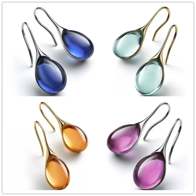 Trendy Women Earrings 8 Colors Delicate Gold Color Inlay Natural Stone Hook Dangle Earrings for Women Wedding Engagement Jewelry dangle earrings drop earrings long earrings golden earrings