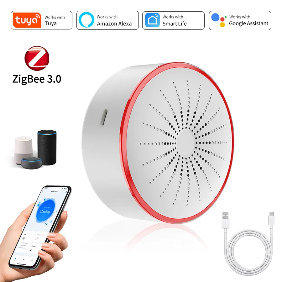 Tuya WiFi Zigbee Akıllı Siren Alarmı, Strobe Uyarıları ile Ev Güvenliği İçin 100db Hoparlör Alexa Yandex Alice Google Home ile Çalışır