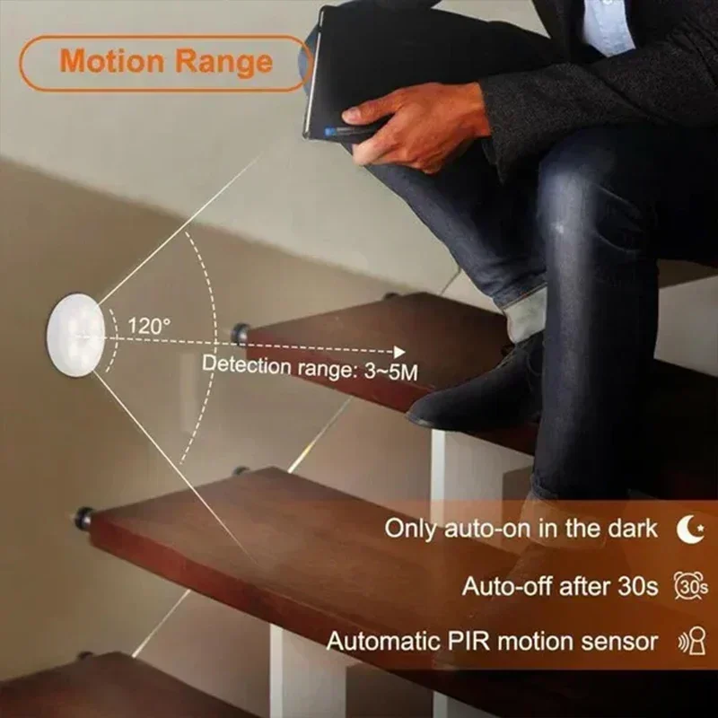 Motion Sensor Puck Lights LED Wireless USB Rechargeable Under Cabinet Shelf Display Closet Counter