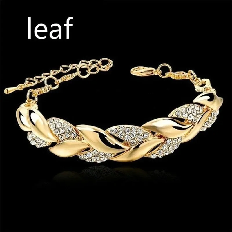 Love Braided Leaf Bracelet Charm Crystal Wedding Bracelets for Women Anniversary Valentines Day Gifts Aesthetic Jewelry bangle bracelet stainless steel bracelet crystal bracelets