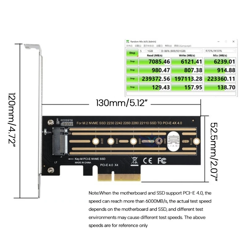 M.2 PCIe용 M-키-PCI-Expressx4 x16 어댑터 전속력용 NVMe