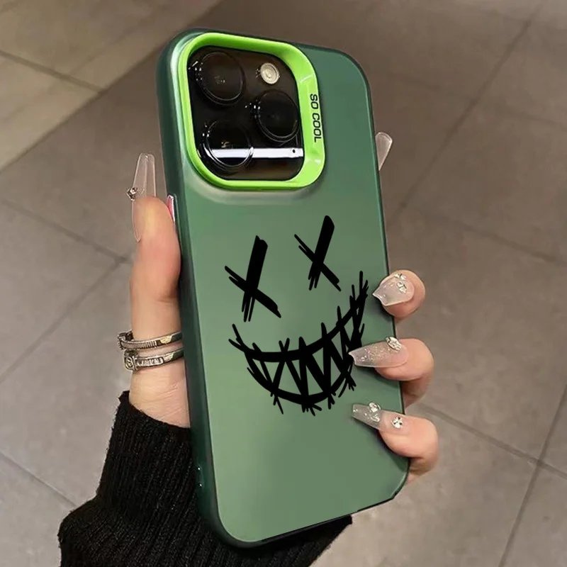 Graffiti Black Comic Style Smiling Face Shockproof Phone Case Cover