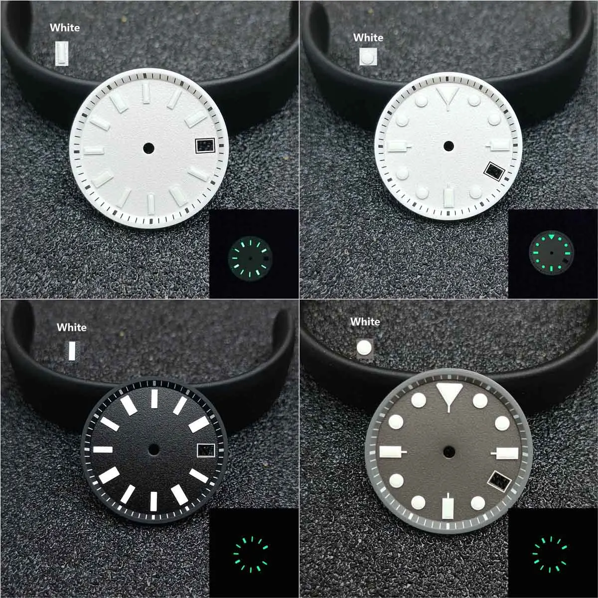교체 29MM 시계 다이얼 NH35 쿼츠 무브먼트 시계, 싱글 캘린더 시계 다이얼 그린 야광 다이얼 수정 부품