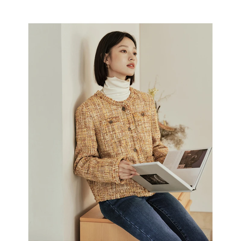 INMAN Women 90% White Duck Down Jacket 2023 Winter Long Sleeve Round Neck Loose Tweed Coat Elegant Fashion Versatile Warm Tops