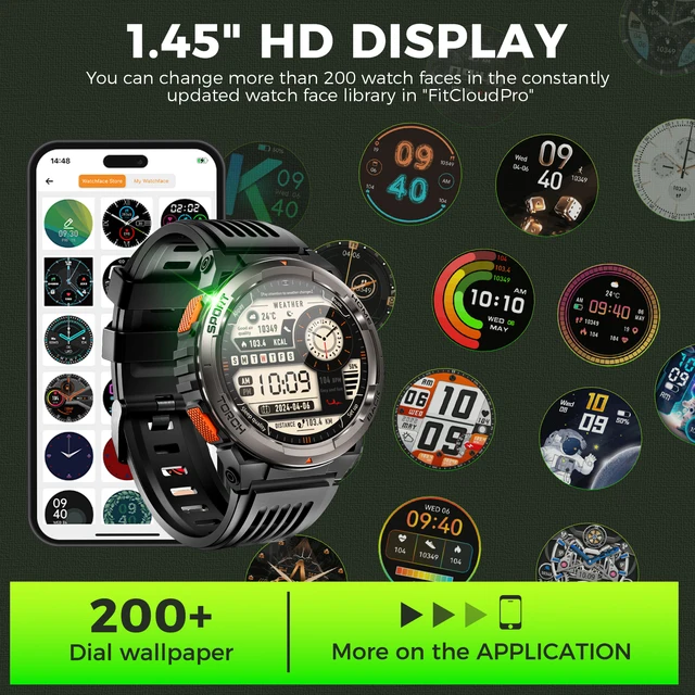EIGIIS 1.45 Inch Smart Watch KE5 3ATM Waterproof Original Design Sports Watch With Compass And Altitude Barometer LED Flashlight 4