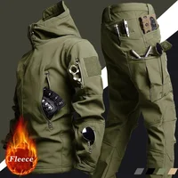 Tactical Winter Set Men's Military Outdoor Windproof Waterproof Suit Multi-Pocket Soft Shell Hooded Jackets Sharkskin Work Pants 1