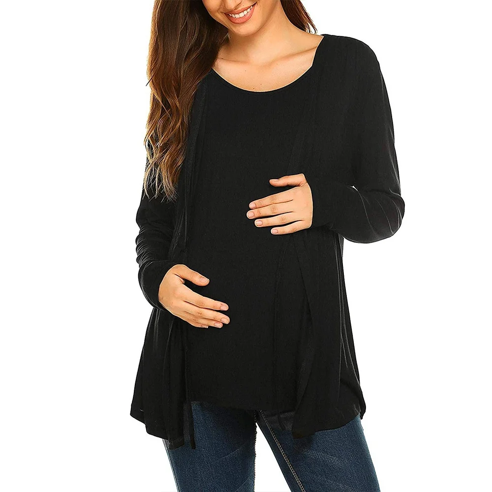 Women Maternity Clothes Long Sleeve Double Layer Nursing Tops T-shirt Breastfeeding Pregnancy Clothes Gestante Roupas - 4