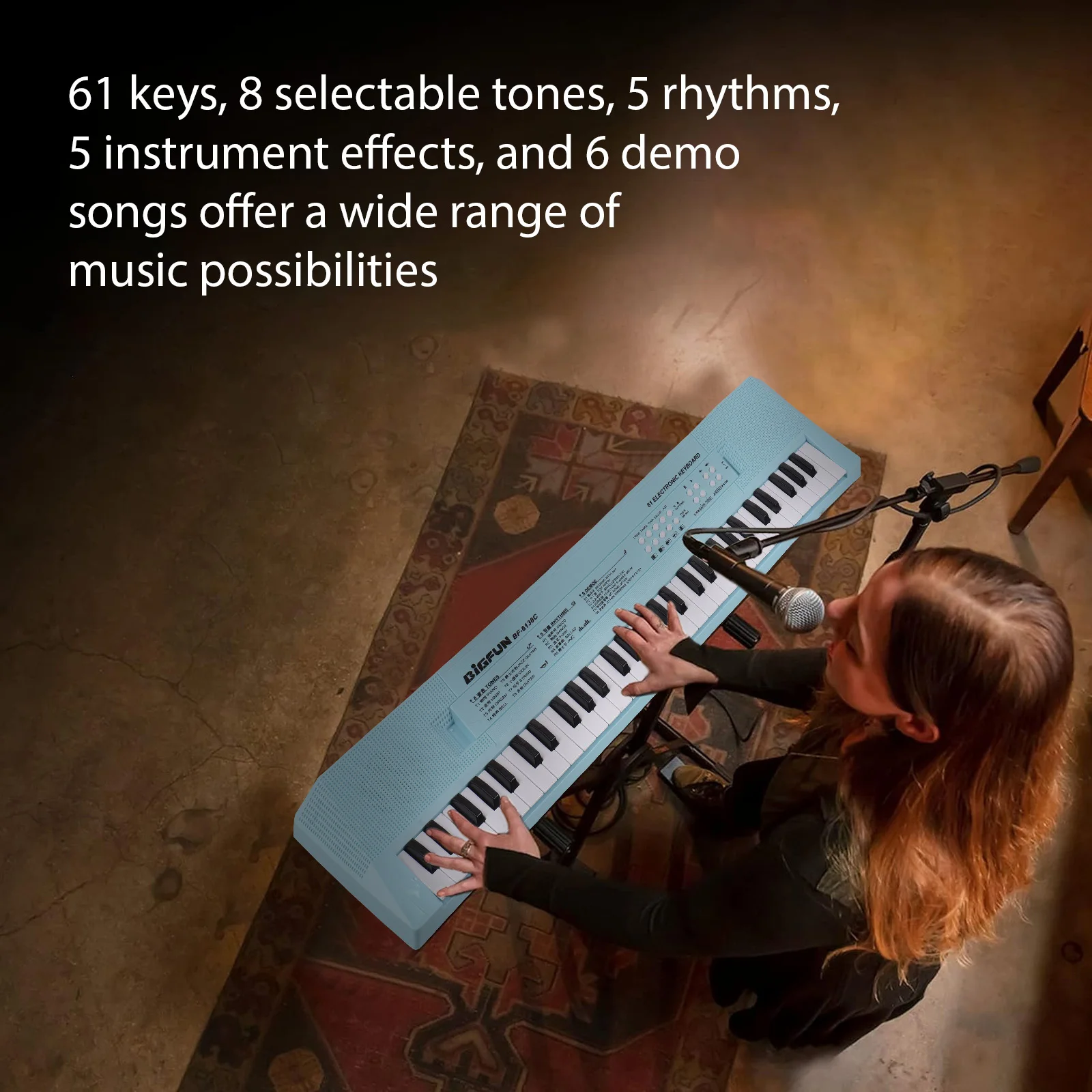 61 Key Electronic Keyboard Piano Musical Instrument with Microphone Dual Power Mode 6 Demonstration Songs