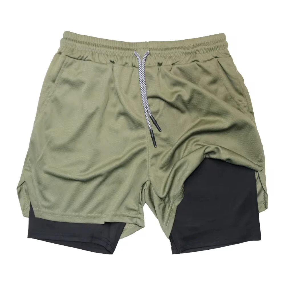Men's Double Layer Fitness Shorts Men Fitness Gym Training 2 in 1 Sports Shorts Quick Dry Workout Jogging Double Deck Summer 5