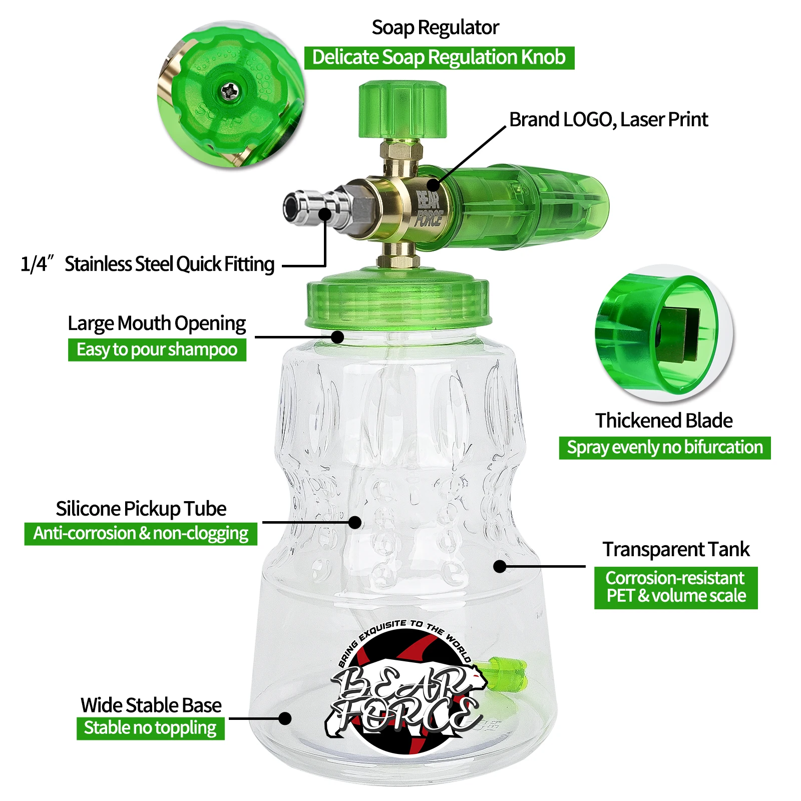 Pressure Washer Aluminum Foam Cannon Foam Generator Snow Foam Lance with 1/4” Quick Connector for Portland Husky Ryobi Greenwork 4