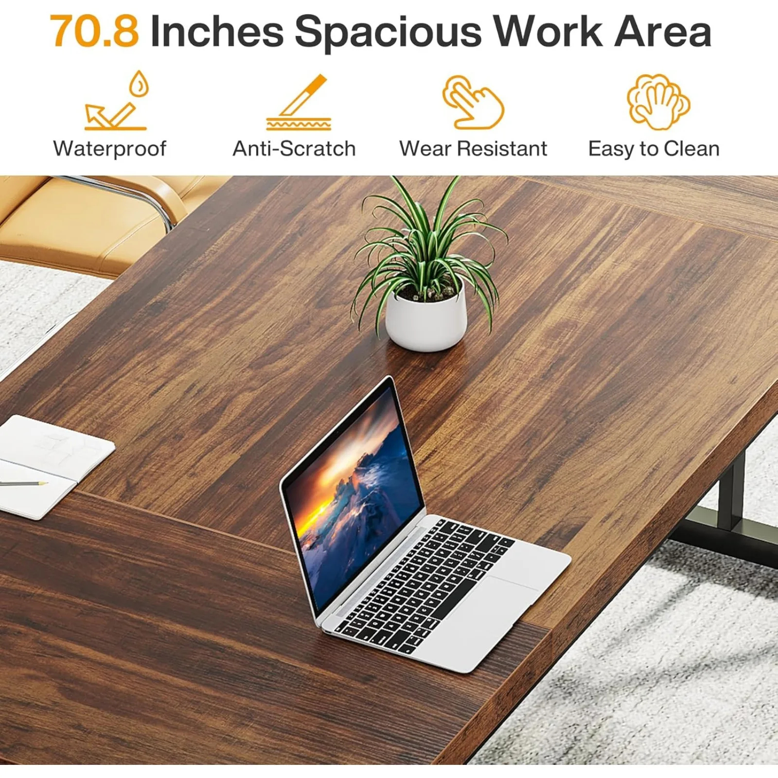 US 70.8-Inch Executive Desk, Large Computer Office Desk Workstation, Modern Simple Style Laptop Desk Study
