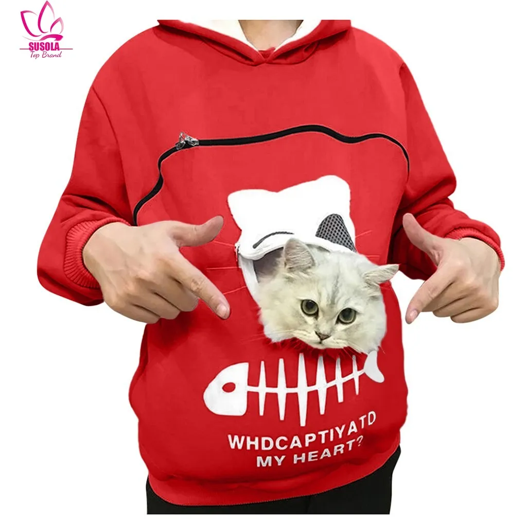 

Women Sweatshirt Pet Cat Dog Carrier Hooded Hoodies Female Oversized Pullover Long Sleeve Hoody Sweatshirts Moletom Dropshipping