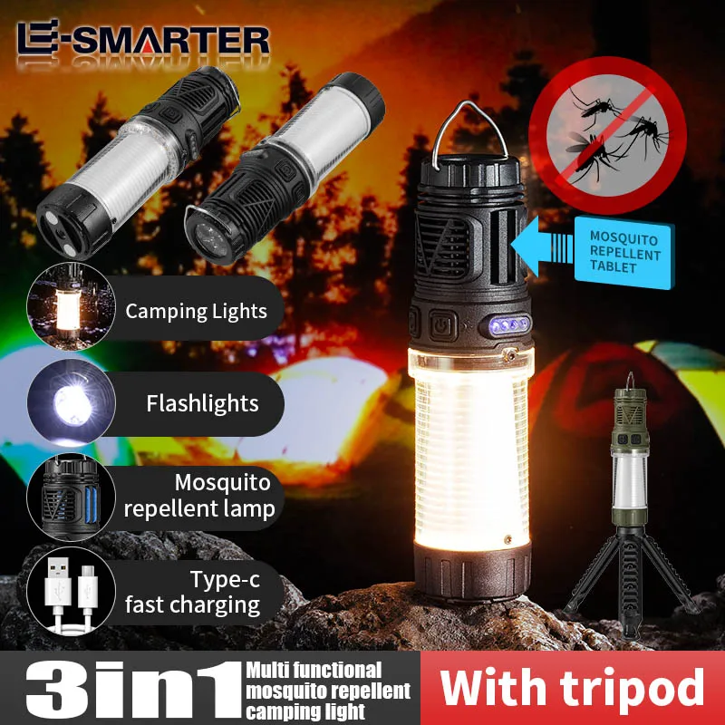 Rechargeable Mini Mosquito Repeller Portable Camping Lamp Magnetic Design Outdoor Backpacking Lighting LED Flashlight with Tripod