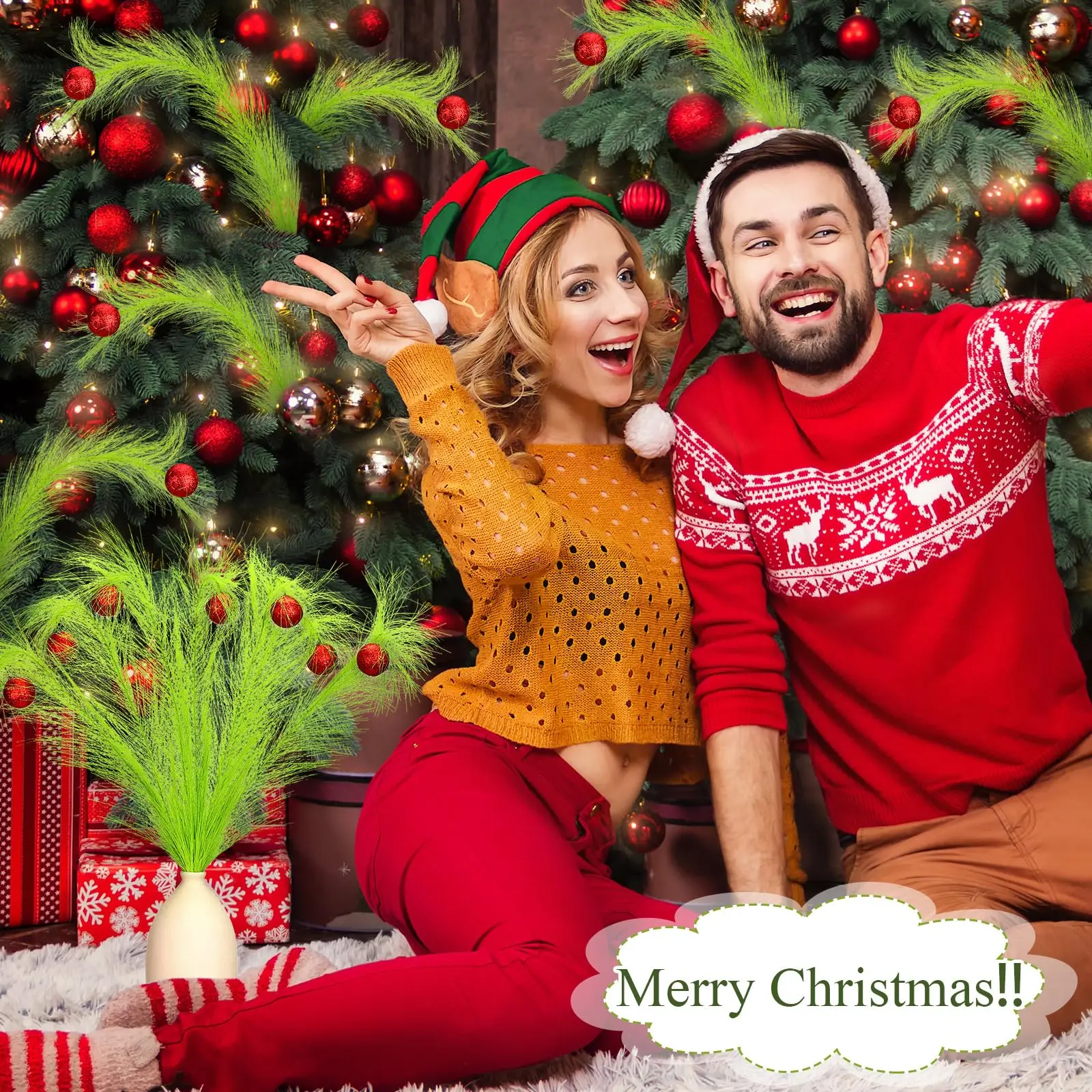 10 Stück Weihnachtsbaumschmuck-Picks mit roter Kugel, künstliche grüne Stiele, Weihnachten, Zuhause, Kranz, Basteldekoration, Zubehör – Detail 4