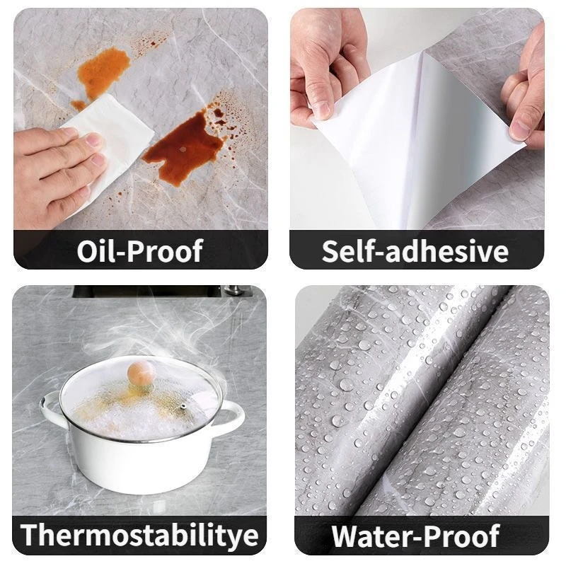 Kitchen Oil-proof Self Adhesive Stickers Stove Anti-fouling High-temperature Wallpaper Cabinet Film Contact Paper Marble Decor 2