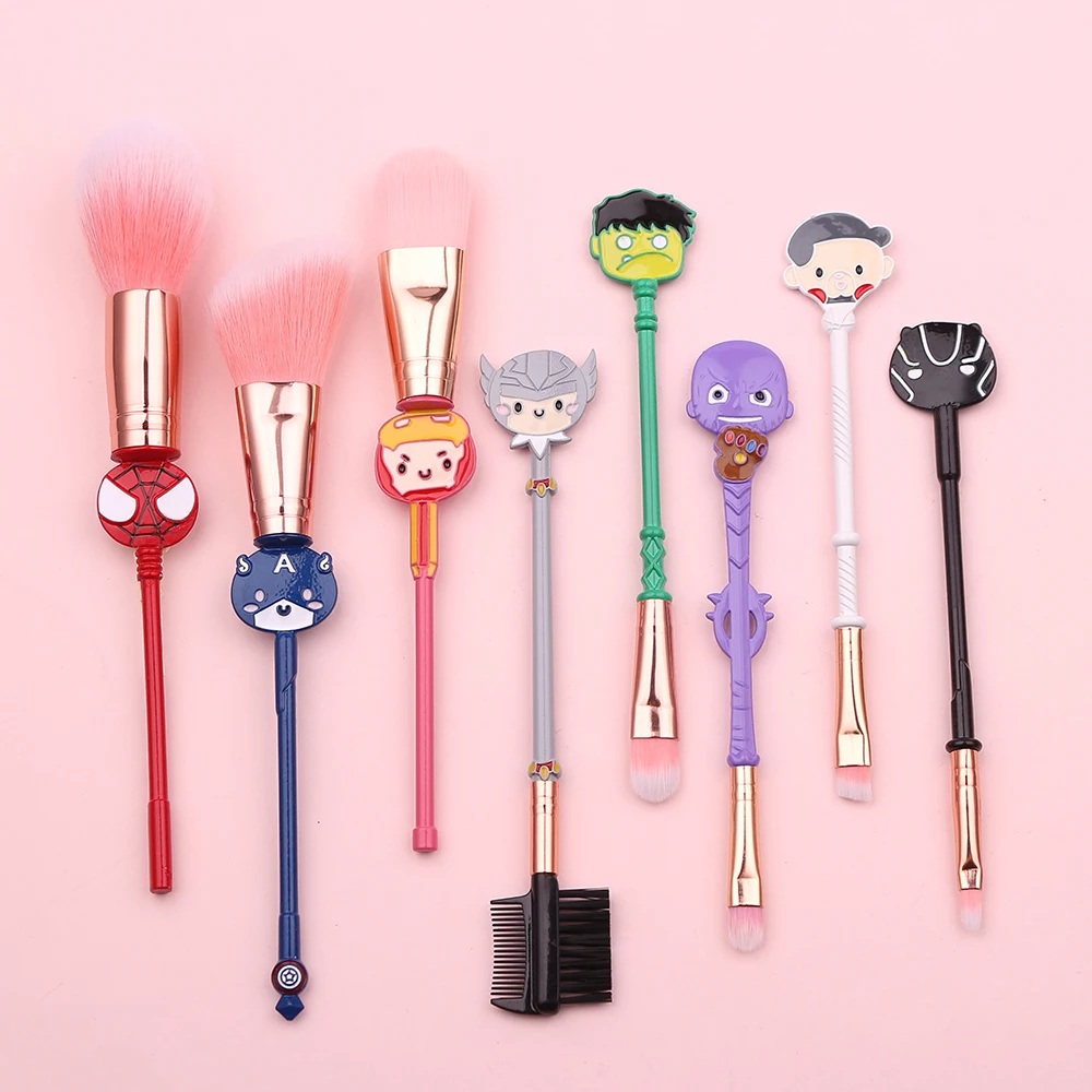 8 Pz/Set Avengers Set Di Pennelli Per Trucco Cosmetici Strumento Di Bellezza Iron Man Thor Hulk Thanos Anime Soft Brush Accessori Per Ragazze Borsa Da