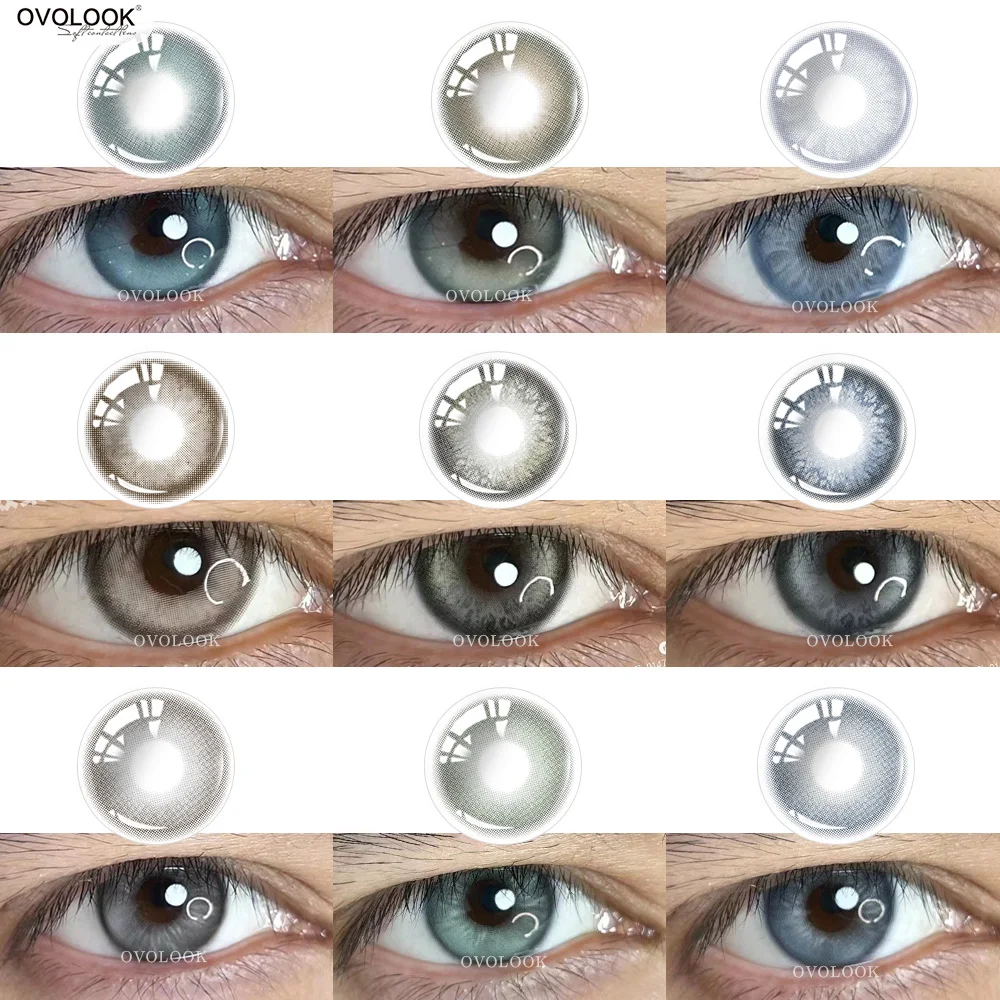 

OVOLOOK-Myopia Beauty Color Contact Lenses for Eyes Cosmetic Eye Color Lenses with Diopters Green Grey Blue Lens Pupils 1 Pair