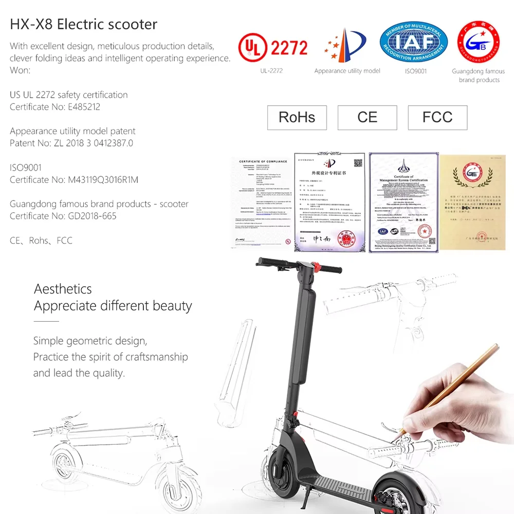 HX X8 Powerful Electric Scooter Adult 350W 10AH 36V Electric Kick Scooter Foldable 10.0 inch Wheel Self-Balance E