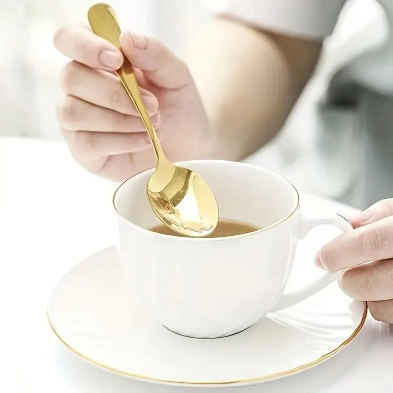 Gold Stainless Steel Coffee Spoon Dessert Spoon Tea Machine Washable 12pcs Suitable for Kitchen Restaurant