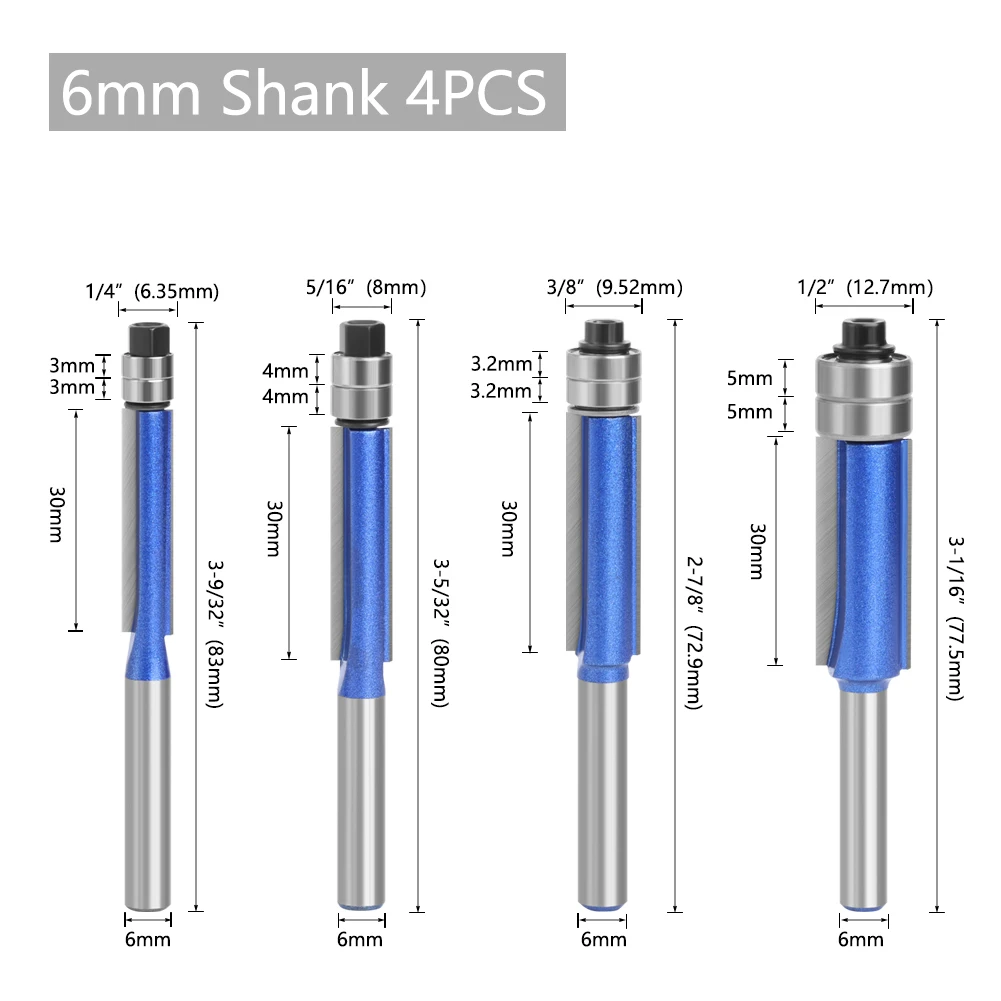 LAVIE 4PCS 1/4 6MM Schaft Doppel Lager Flush Trim Bit Router Bit Set Holz Fräser Für Holz bit Planfräser C06 – Detail 2