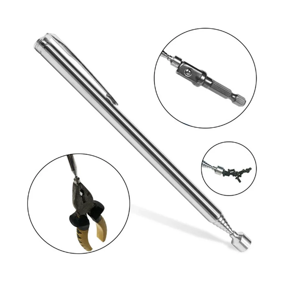 Pince Magnétique Télescopique 4 Pièces - Outil Mécanique Avec Aimant, Extensible, Couleur Noir/argent/rouge