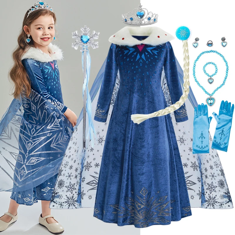 thumbnail image 1 of Disfraz de Elsa, reina de las nieves de Disney para niñas, vestido de Elsa, traje de cosplay de Frozen, disfraz de princesa de las nieves, traje de fiesta de cumpleaños de Halloween, 1 of 5