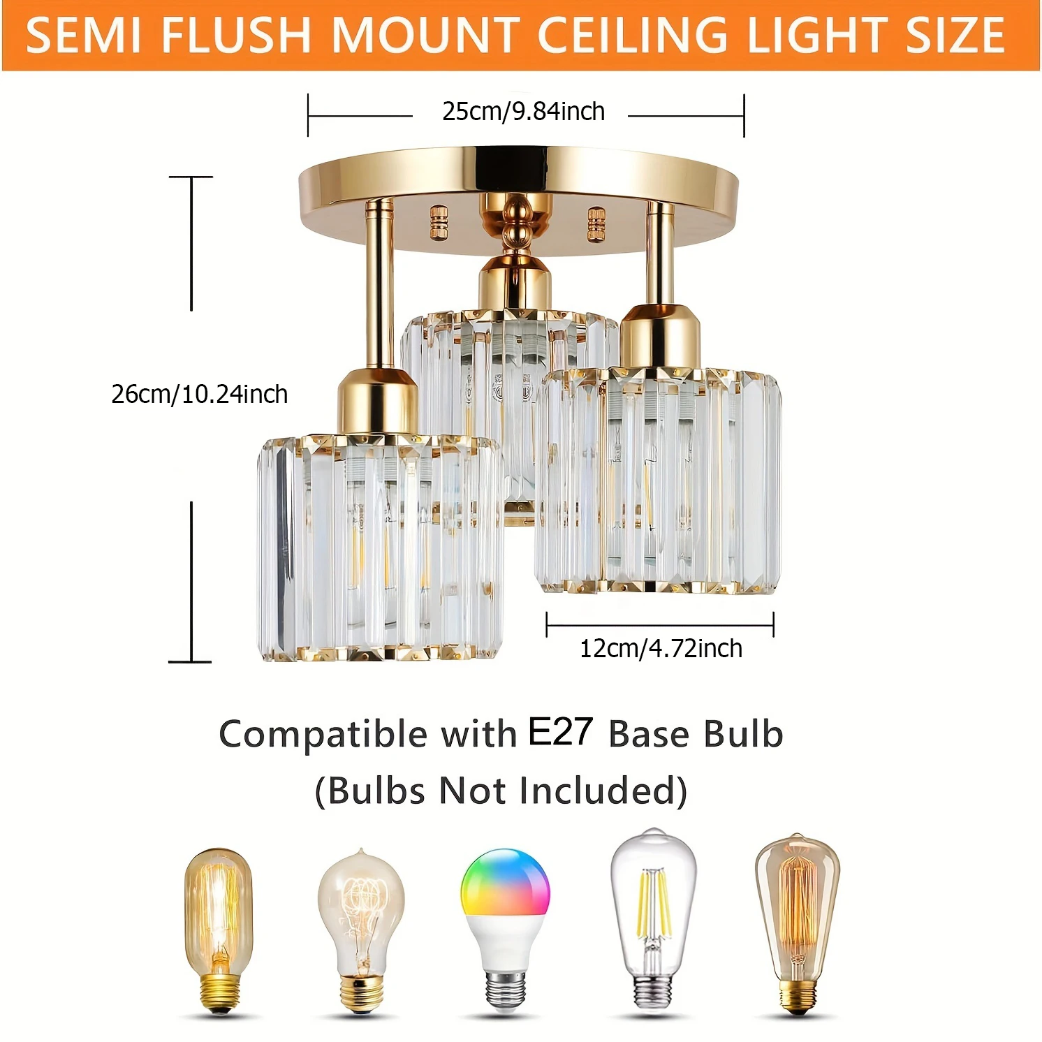 Gold Crystal 3-Light Chandelier 4