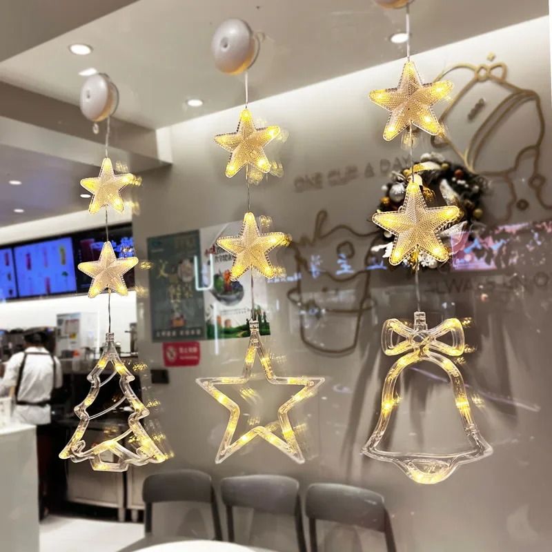 Led Star Moon Xmas Lamp Suction Cup Window Hanging Ornaments Christmas Decorations for Home Wedding Party Navidad New Year Gifts