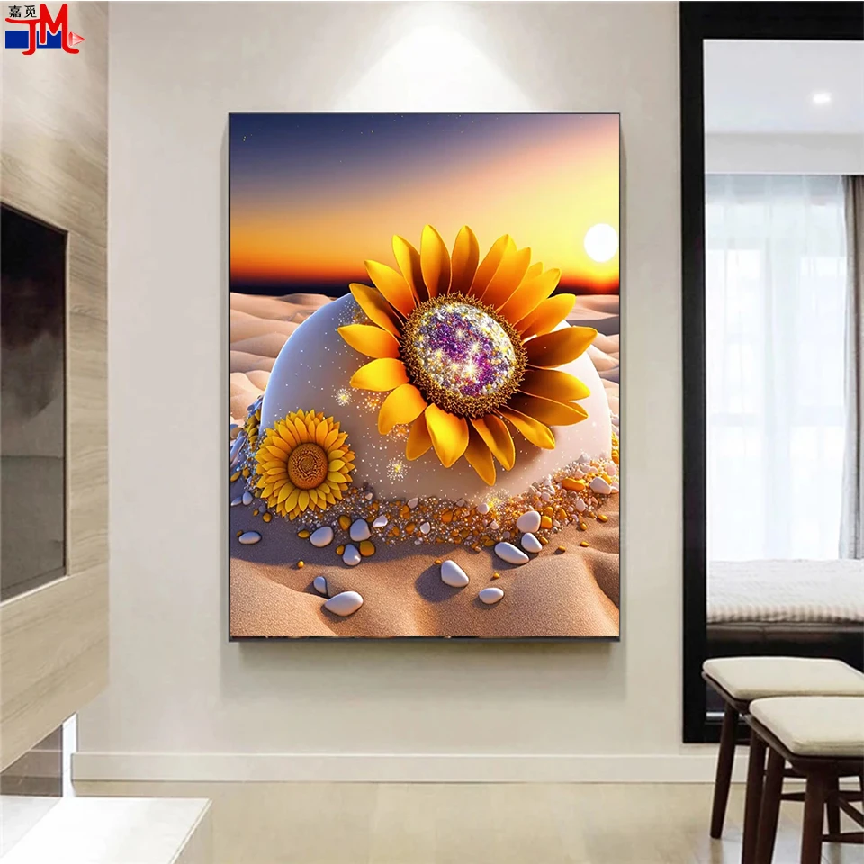 Sunflowers In Beach - Diamond Paintings 