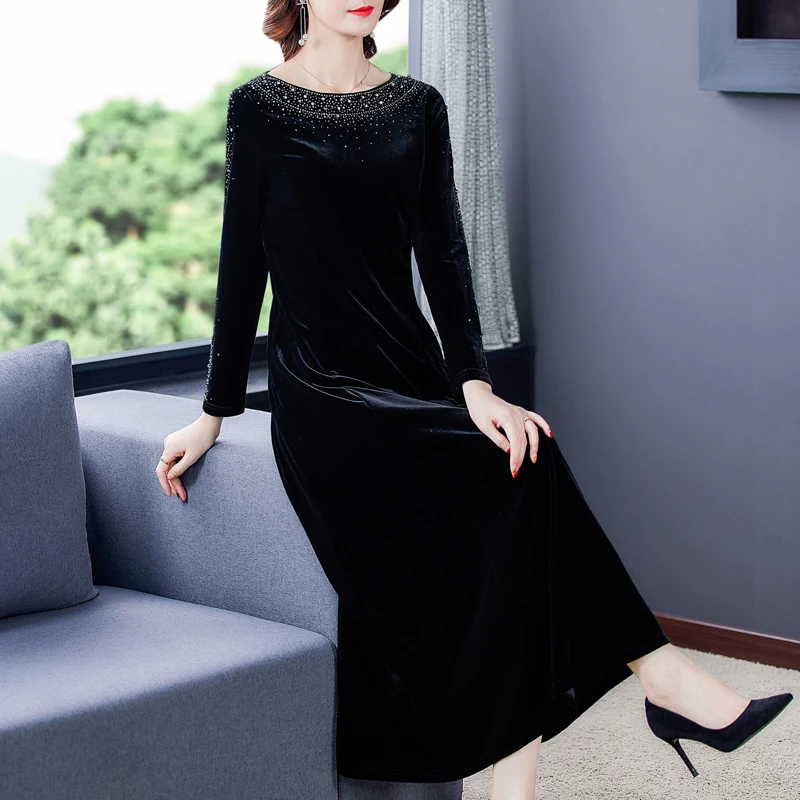 

2023 New Fashion Luxury Dress Women's Autumn Versatile Long Sleeved Round Neck Long Dress French Loose Tight Holiday Party Vesti