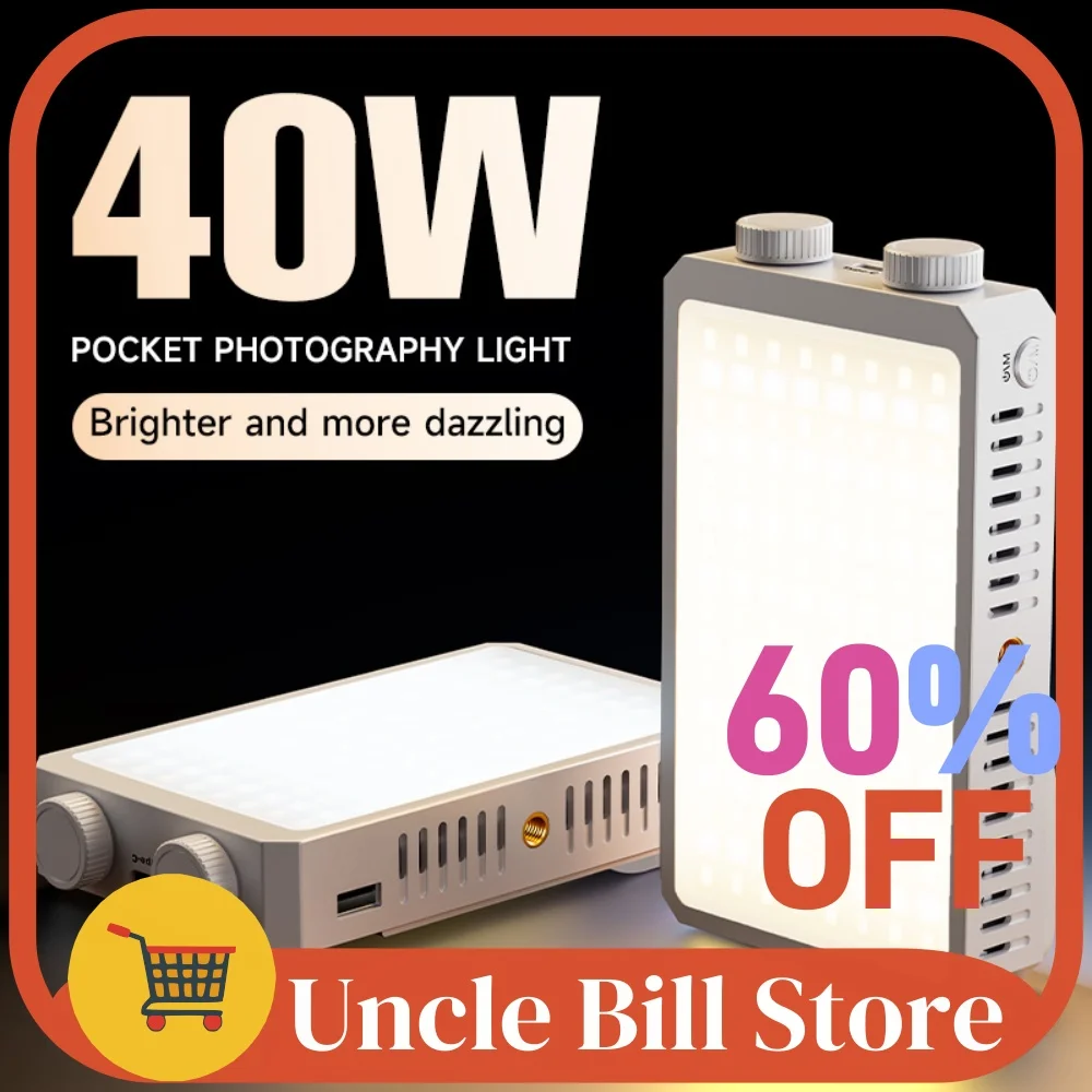 40W LED 카메라 조명 2800K-9000K 휴대용 필 라이트 4400mAh 충전식 ..