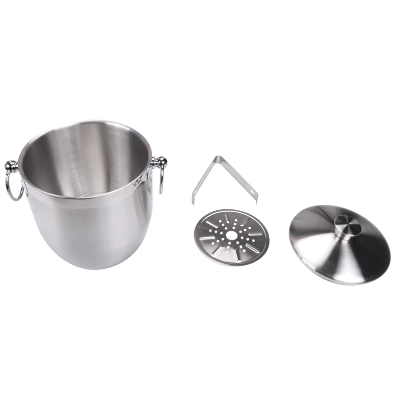 

Stainless Steel Ice Bucket With Tongs Liter Double Walled Insulated With Tongs And Lid Ice Container(3L)